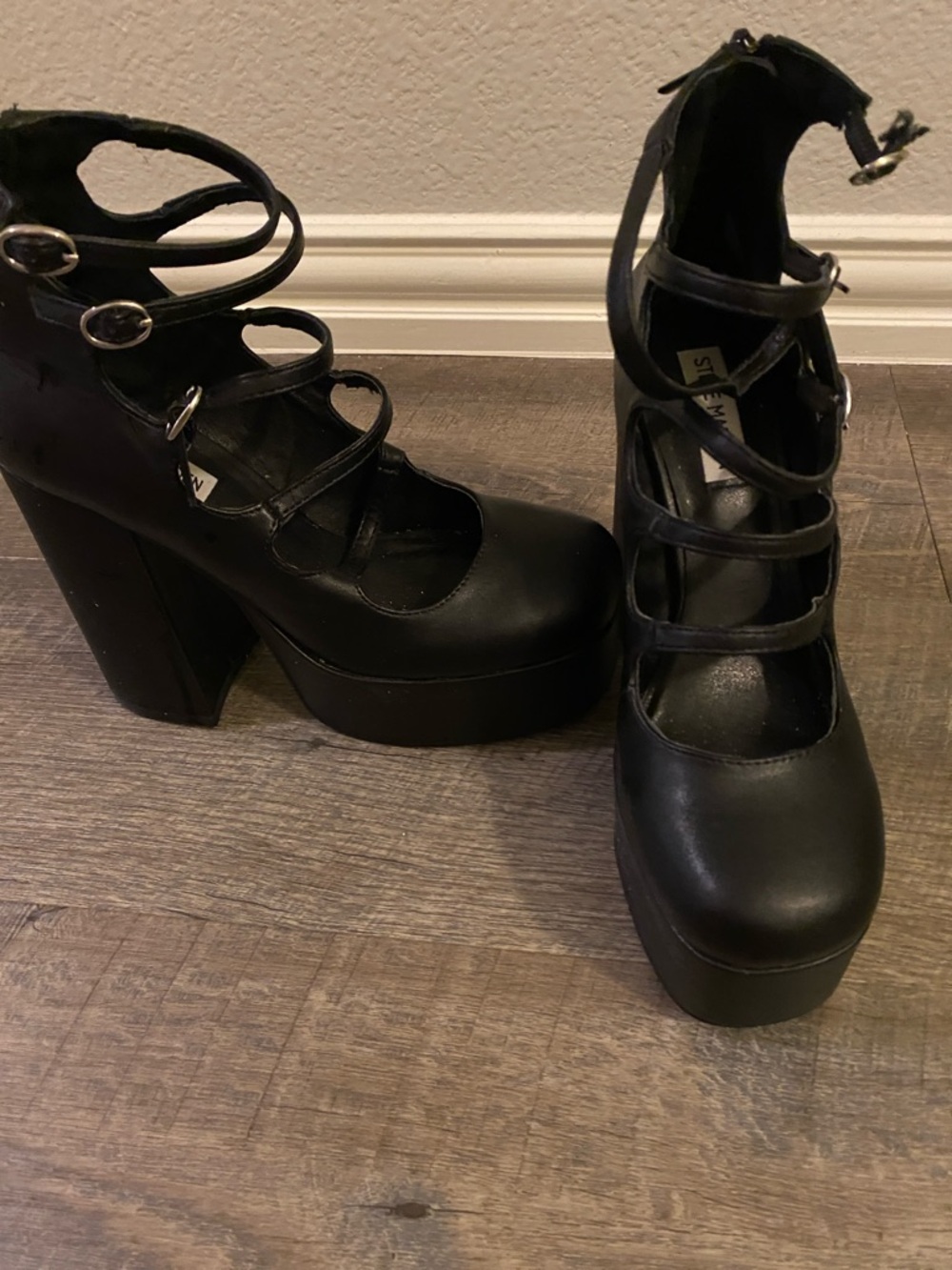 Steve Madden Black Strappy Platform Mary Jane Heels